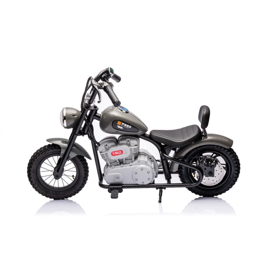 36V Electric Chopper Motor Cycle Ride on with Twist Grip Throttle | Grey - Age 7+