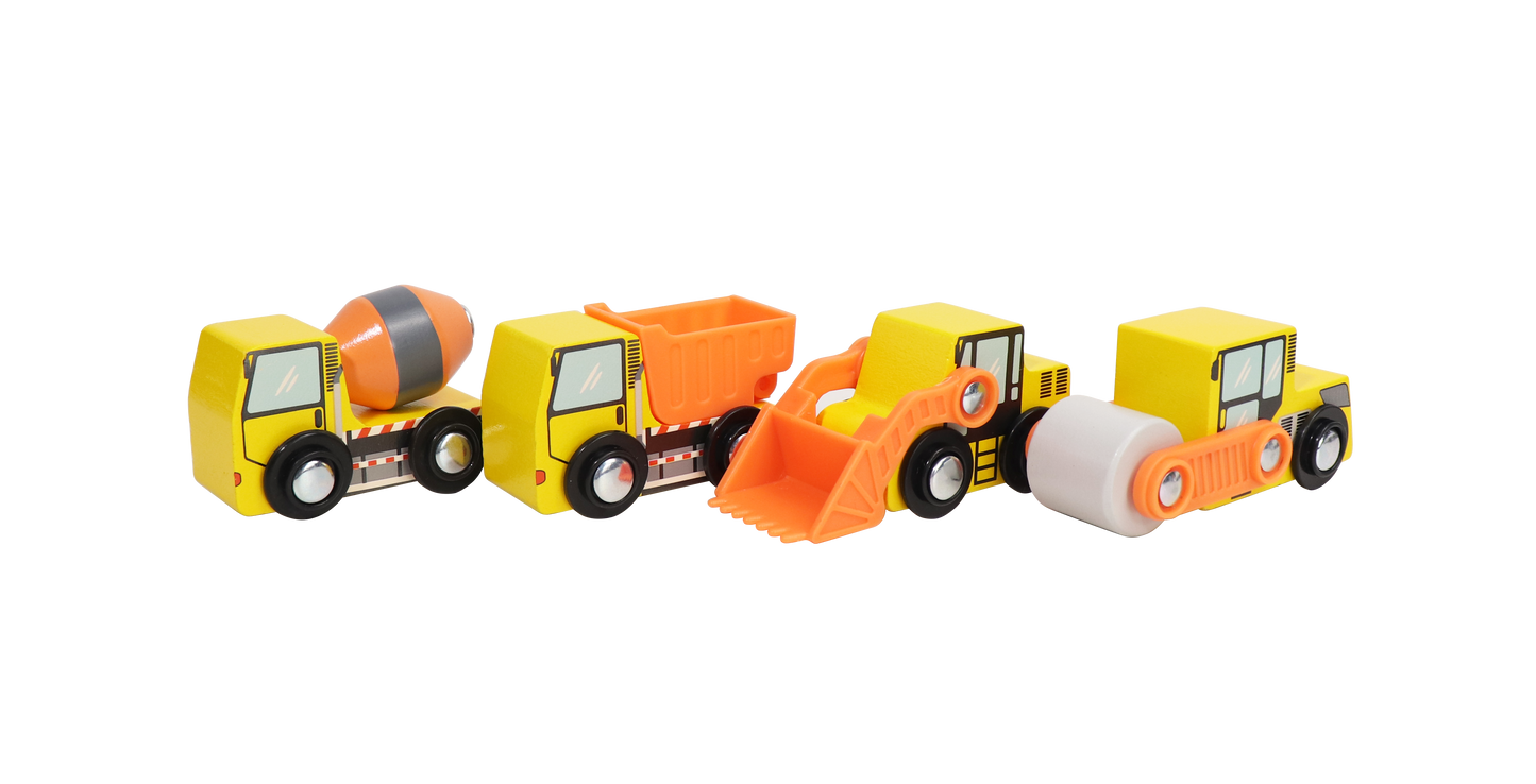 Leo & Friends Wooden Construction Vehicles – 4 Piece Set for Creative Play 3+