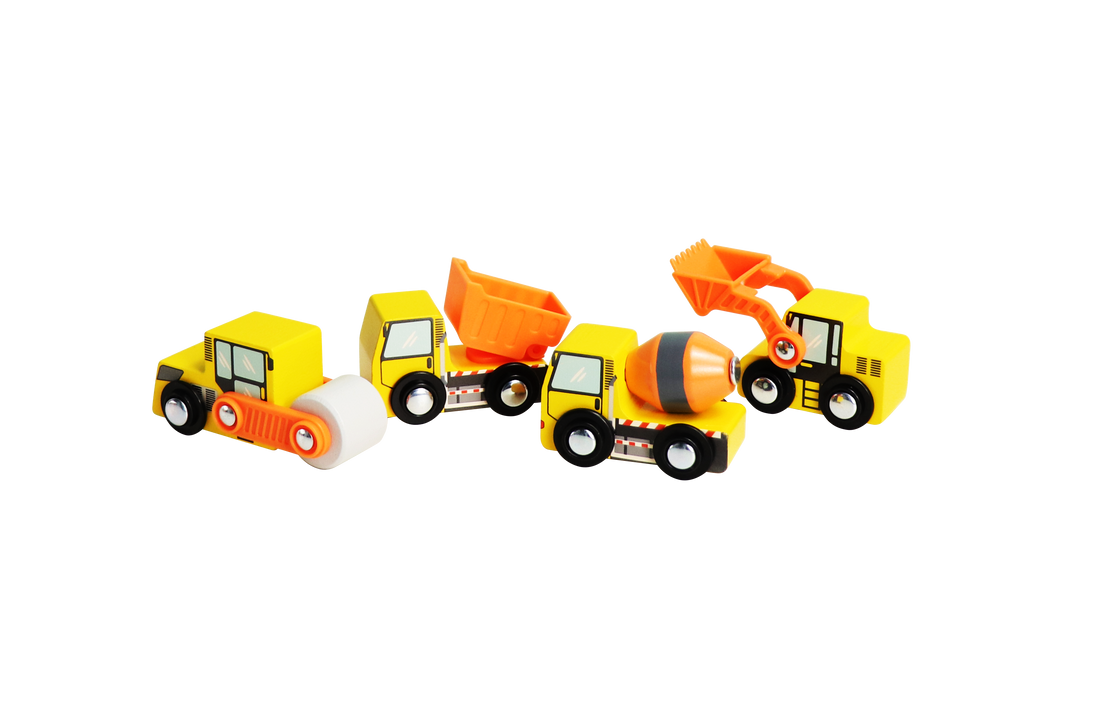 Leo & Friends Wooden Construction Vehicles – 4 Piece Set for Creative Play 3+