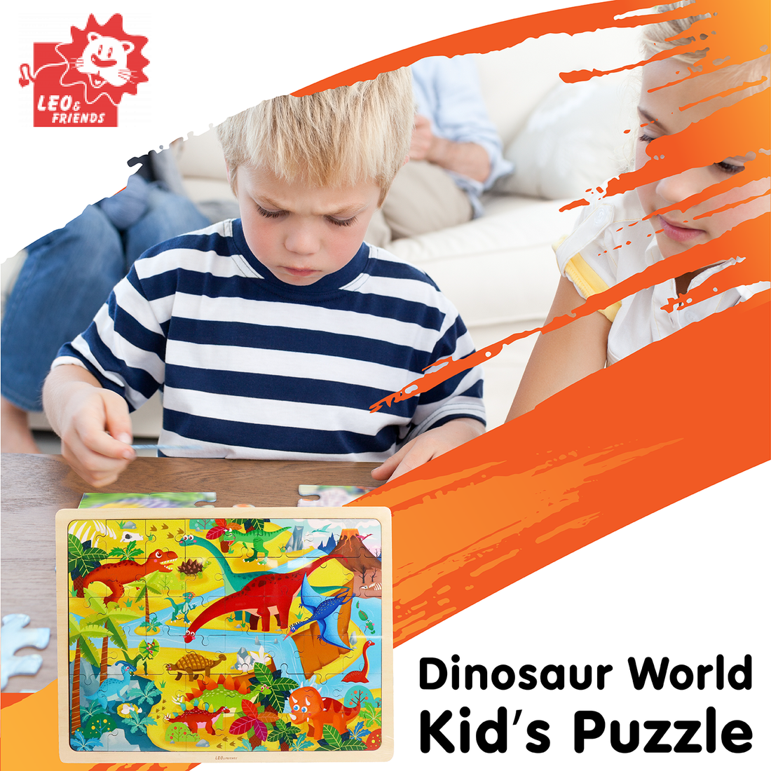 Leo & Friends Dinosaur World Wooden Puzzle – 48-Piece Educational Set for Kids 3+