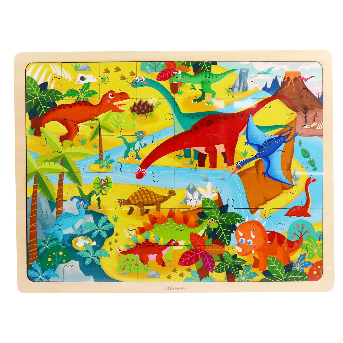 Leo & Friends Dinosaur World Wooden Puzzle – 48-Piece Educational Set for Kids 3+