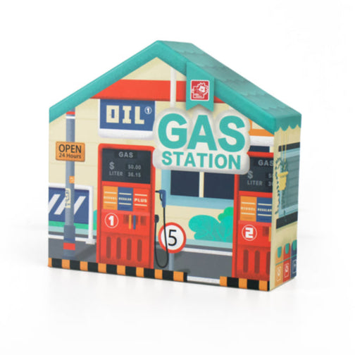 Leo & Friends City Gas Station – 10-Piece Wooden Pretend Play Set for Kids 3+
