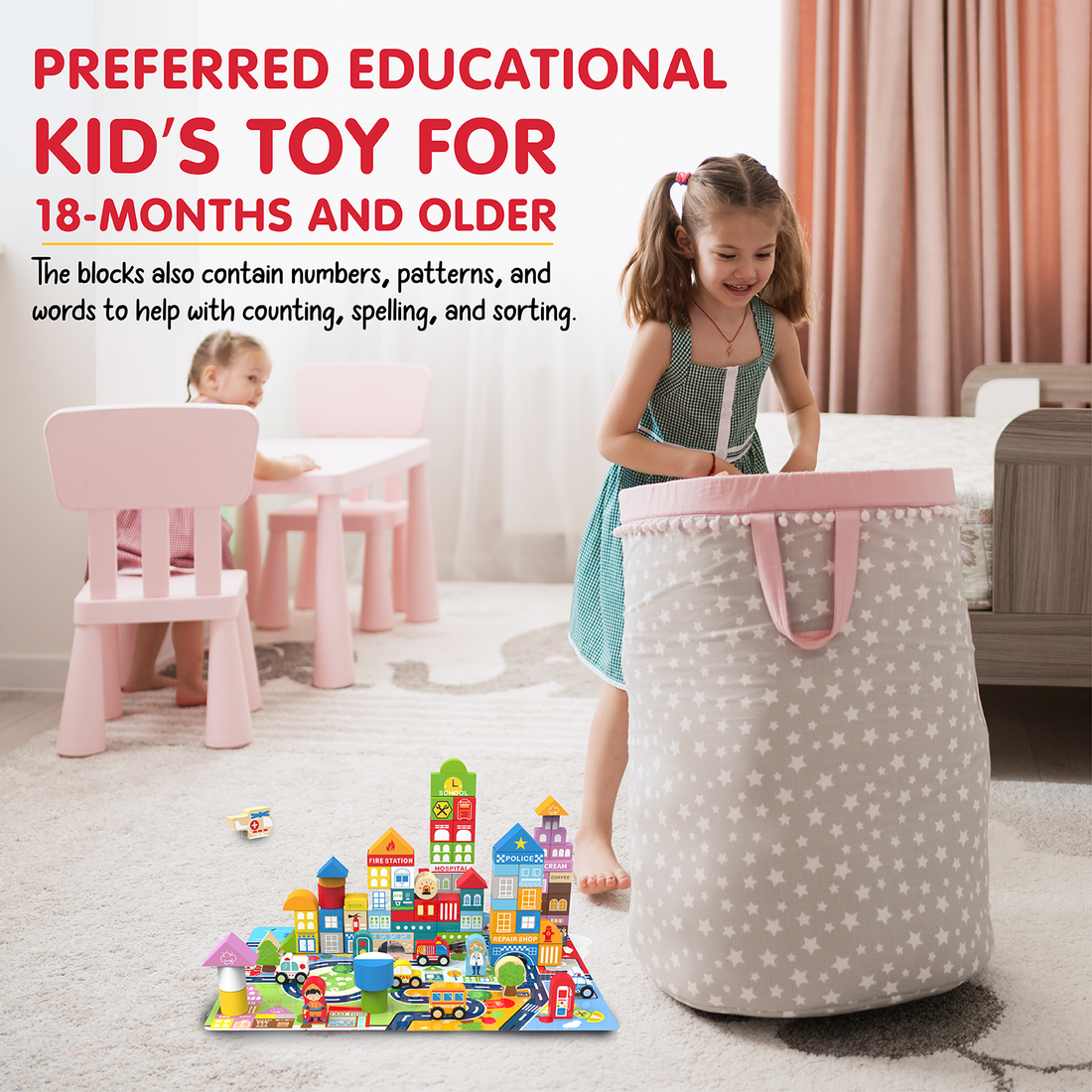 Leo & Friends Wooden City Building Block Set – 100-Piece Construction Kit