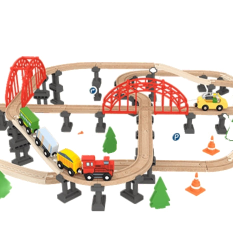 Leo & Friends Wooden Railway Bridge Set – 107-Piece Toy Car Playset