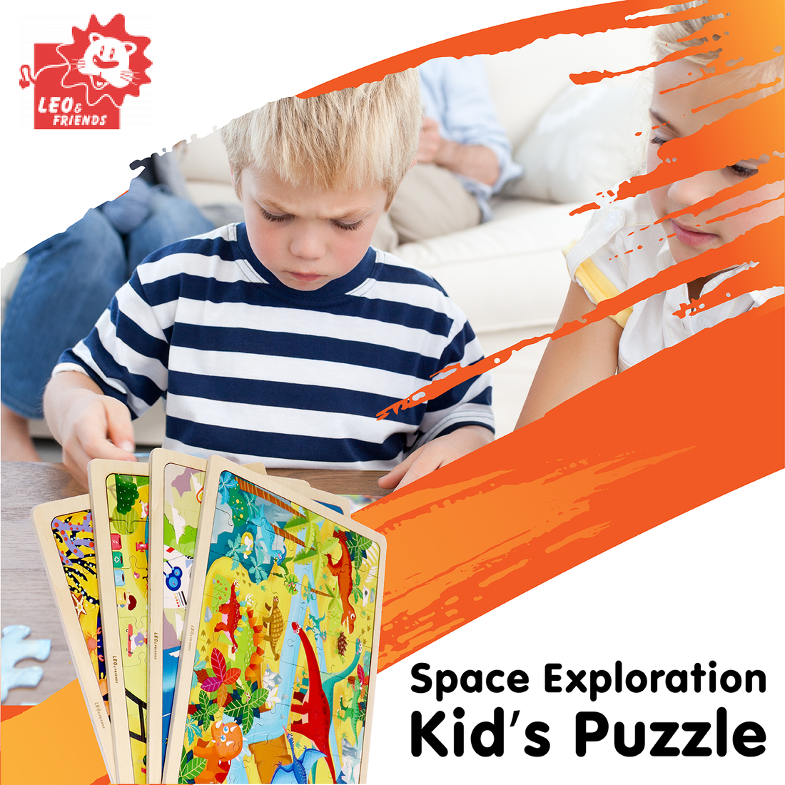 Leo & Friends Space Exploration Wooden Puzzle – 48-Piece Educational Set for Kids 3+
