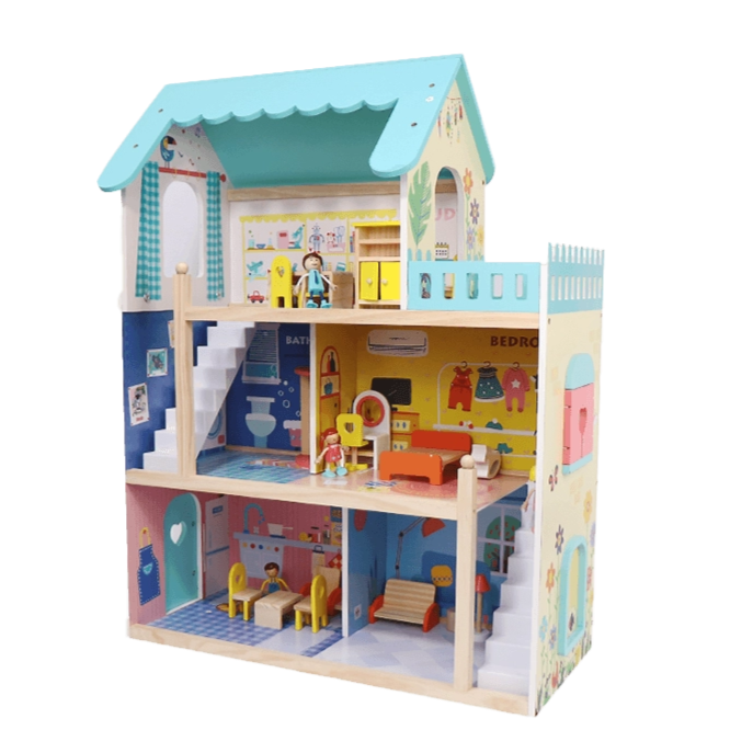 Leo & Friends Wooden Dream Doll House – Multi-Level Playset with Accessories 3+