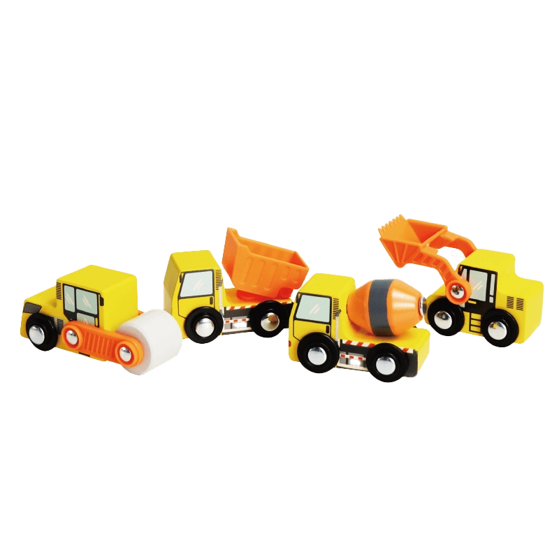 Leo & Friends Wooden Construction Vehicles – 4 Piece Set for Creative Play 3+