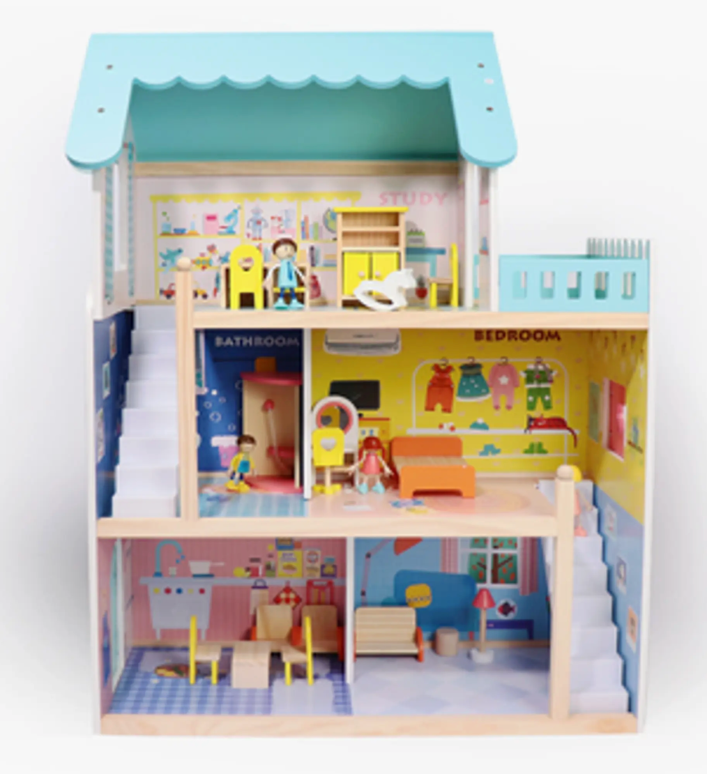 Leo & Friends Wooden Dream Doll House – Multi-Level Playset with Accessories 3+