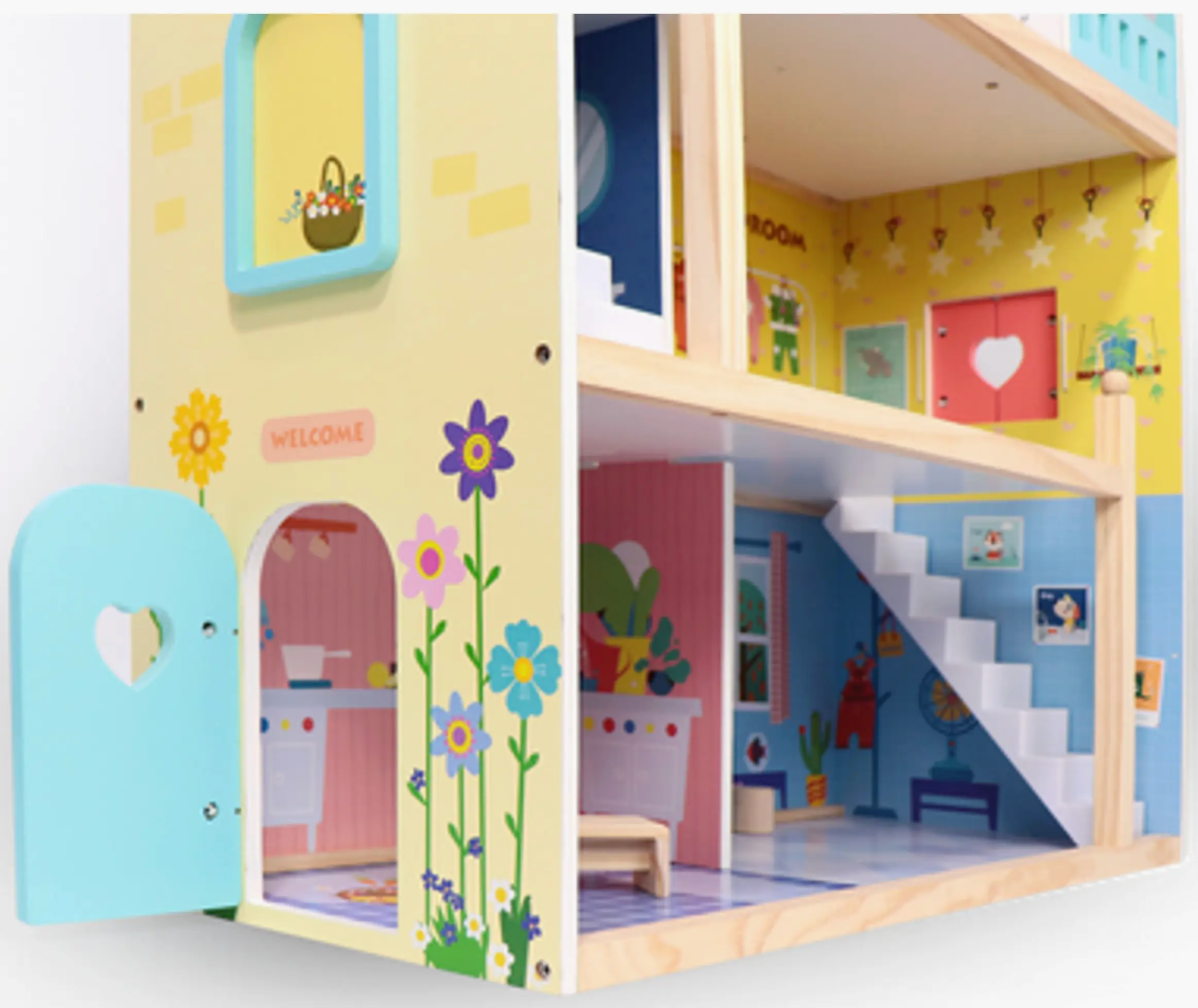 Leo & Friends Wooden Dream Doll House – Multi-Level Playset with Accessories 3+