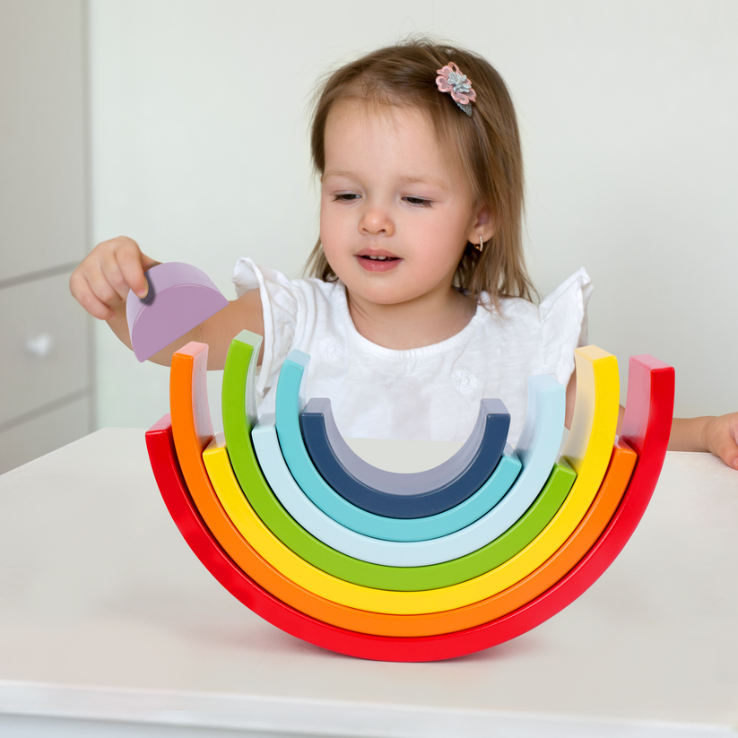 Leo & Friends Wooden Rainbow Stacking Blocks – 8 Piece Set 12M+