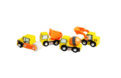 Leo & Friends Wooden Construction Vehicles – 4 Piece Set for Creative Play 3+