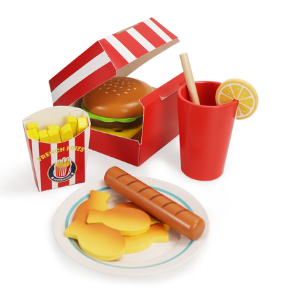 Leo & Friends 40-Piece Wooden Play Food Set – Snack Shop with Drink Dispenser Ages 3+