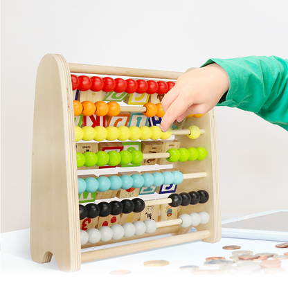 Leo & Friends Wooden Double-Sided Alphabet Abacus – 9-Piece Montessori Toy