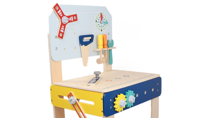 Leo & Friends Master Workbench – Adjustable Wooden Tool Bench with Play Tools for Kids 3+