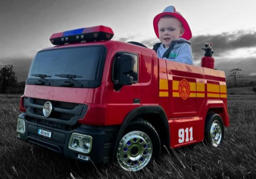 Kids’ 12V Electric Red Fire Engine Ride-On – Water Gun - In Stock