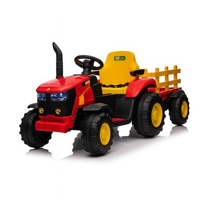 Kids Ride On Electric Tractor and Trailer in Red | 12V