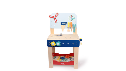 Leo & Friends Master Workbench – Adjustable Wooden Tool Bench with Play Tools for Kids 3+