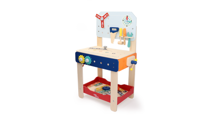 Leo & Friends Master Workbench – Adjustable Wooden Tool Bench with Play Tools for Kids 3+