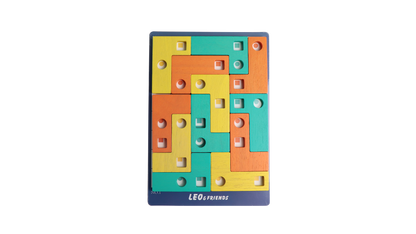 Leo & Friends Wooden L-Shaped Geometric Matching Game – 30 Challenge Cards, Magnetic Puzzle for Kids 3+