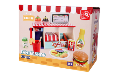 Leo & Friends 40-Piece Wooden Play Food Set – Snack Shop with Drink Dispenser Ages 3+