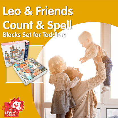 Leo & Friends Wooden Count & Spell Blocks – 101-Piece Set