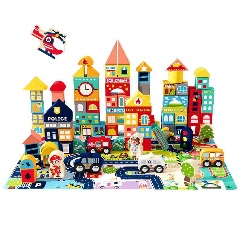 Leo & Friends Wooden City Building Block Set – 100-Piece Construction Kit