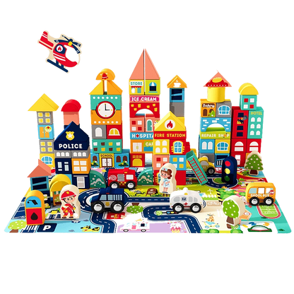 Leo & Friends Wooden City Building Block Set – 100-Piece Construction Kit