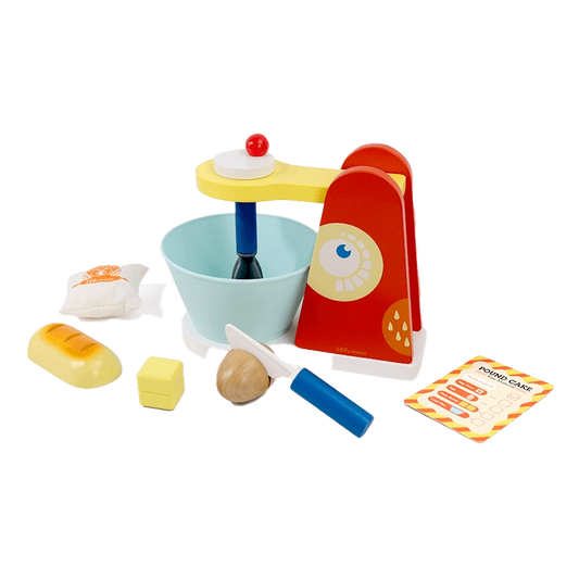 Leo & Friends Wooden Mixer Set – 9-Piece Make-A-Cake Kit with Hand Crank