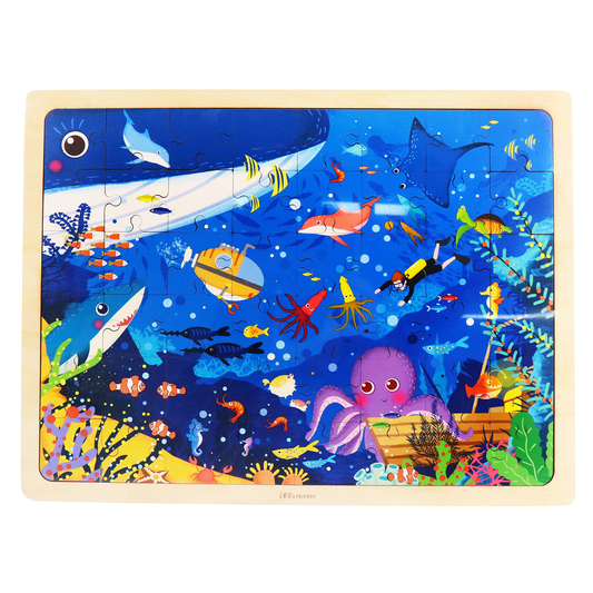 Leo & Friends 48-Piece Wooden Underwater Puzzle – Educational Ocean Scene 3-6