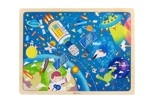 Leo & Friends Space Exploration Wooden Puzzle – 48-Piece Educational Set for Kids 3+