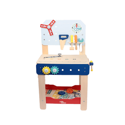 Leo & Friends Master Workbench – Adjustable Wooden Tool Bench with Play Tools for Kids 3+