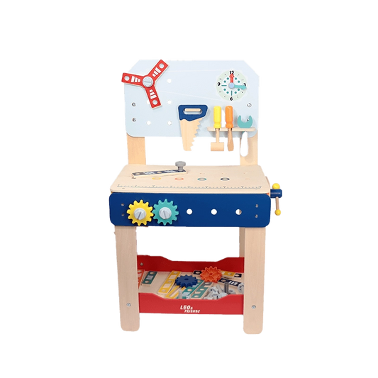 Leo & Friends Master Workbench – Adjustable Wooden Tool Bench with Play Tools for Kids 3+