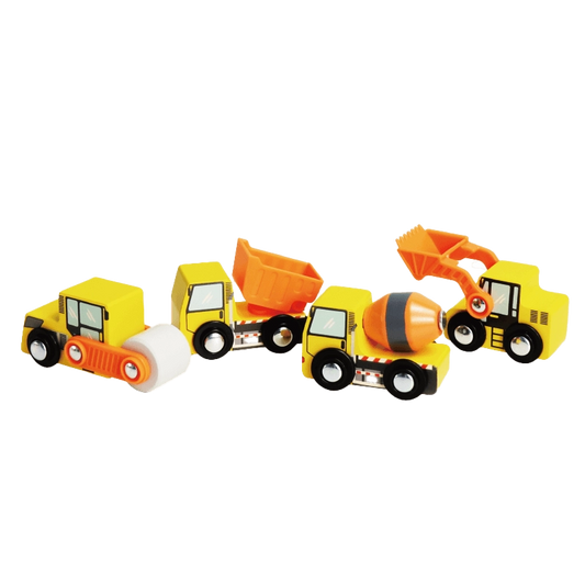 Leo & Friends Wooden Construction Vehicles – 4 Piece Set for Creative Play 3+