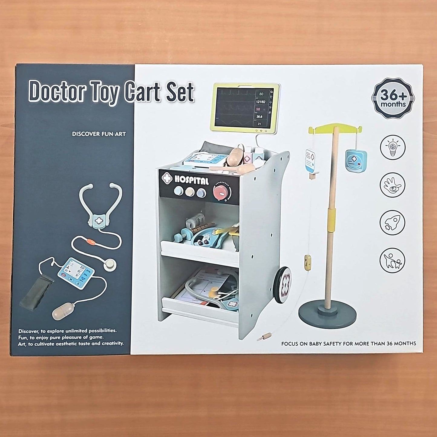 Wooden Play Doctor's Medical Cart for Children