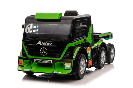 Licensed Green Mercedes Benz Race Lorry with Trailer (Open Box)