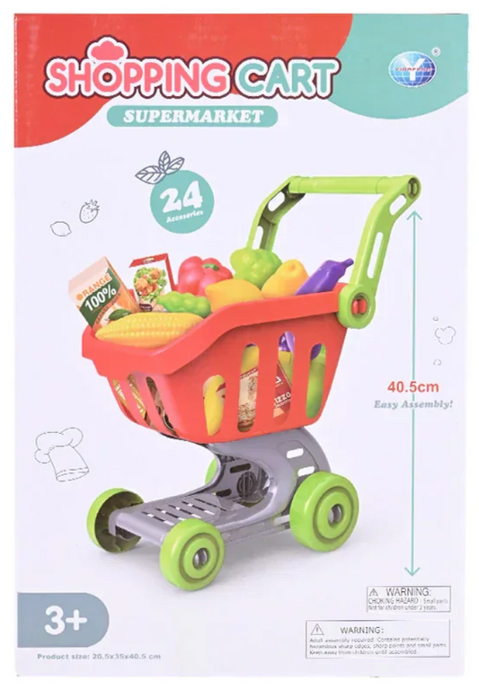 Mini Shopping Cart Toy with Fruits & Vegetables (Age 3+)