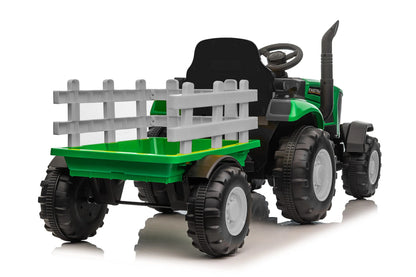 Kids Ride On Electric Tractor and Trailer in Green | 12V