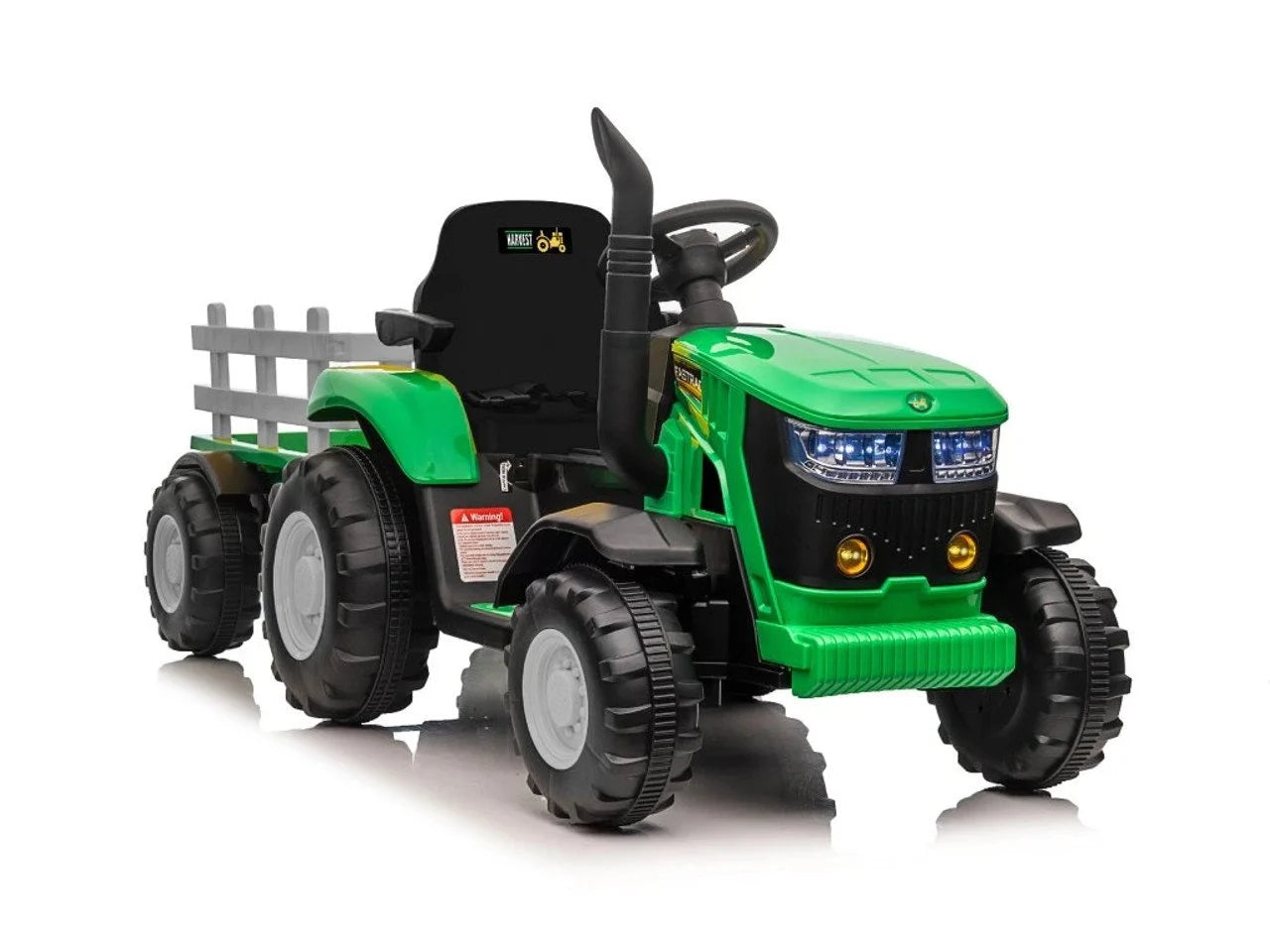 Kids Ride On Electric Tractor and Trailer in Green | 12V