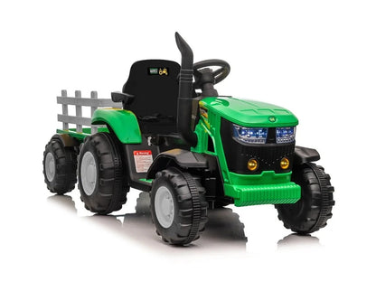Kids Ride On Electric Tractor and Trailer in Green | 12V