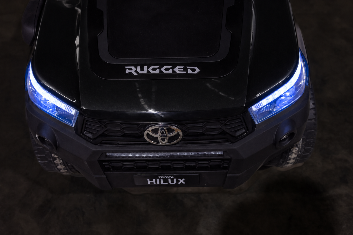 Licensed Toyota Hilux in Black RuggedX Two Seat Ride On Jeep