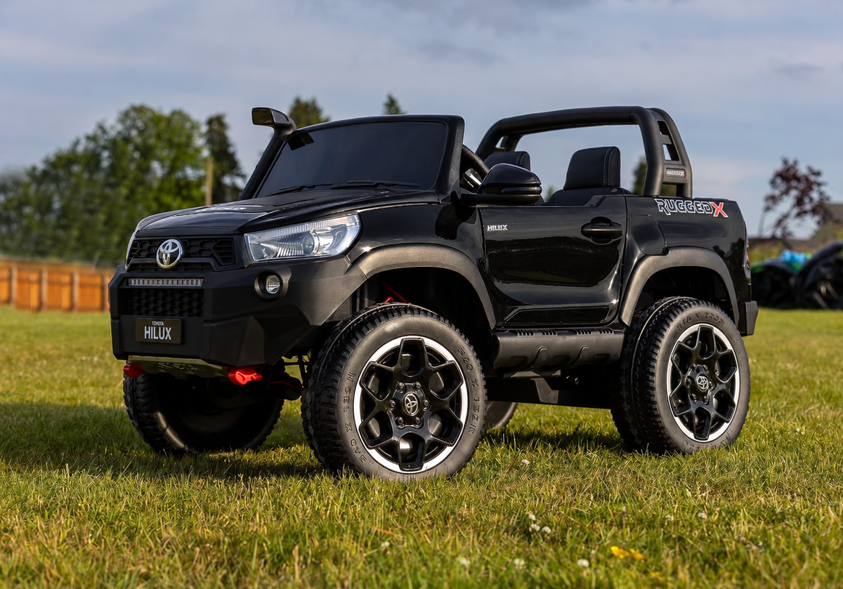 Licensed Toyota Hilux in Black RuggedX Two Seat Ride On Jeep