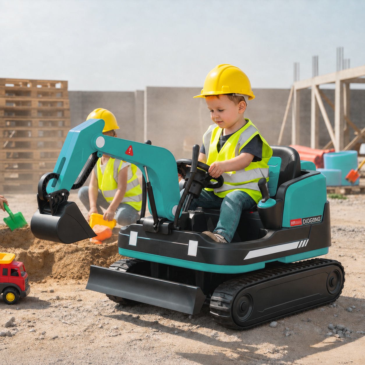 24V Mini Ride On Electric Digger in Blue