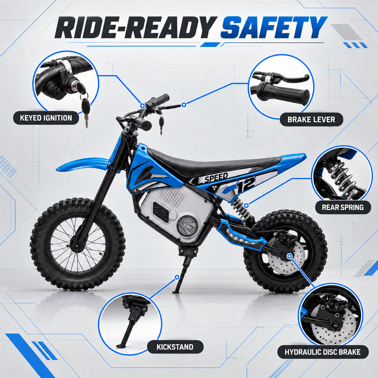 Pre-Order - 36V Electric Mini Dirt Bike | Blue - Age 6+