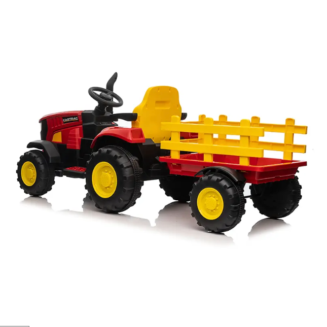 Kids Ride On Electric Tractor and Trailer in Red | 12V