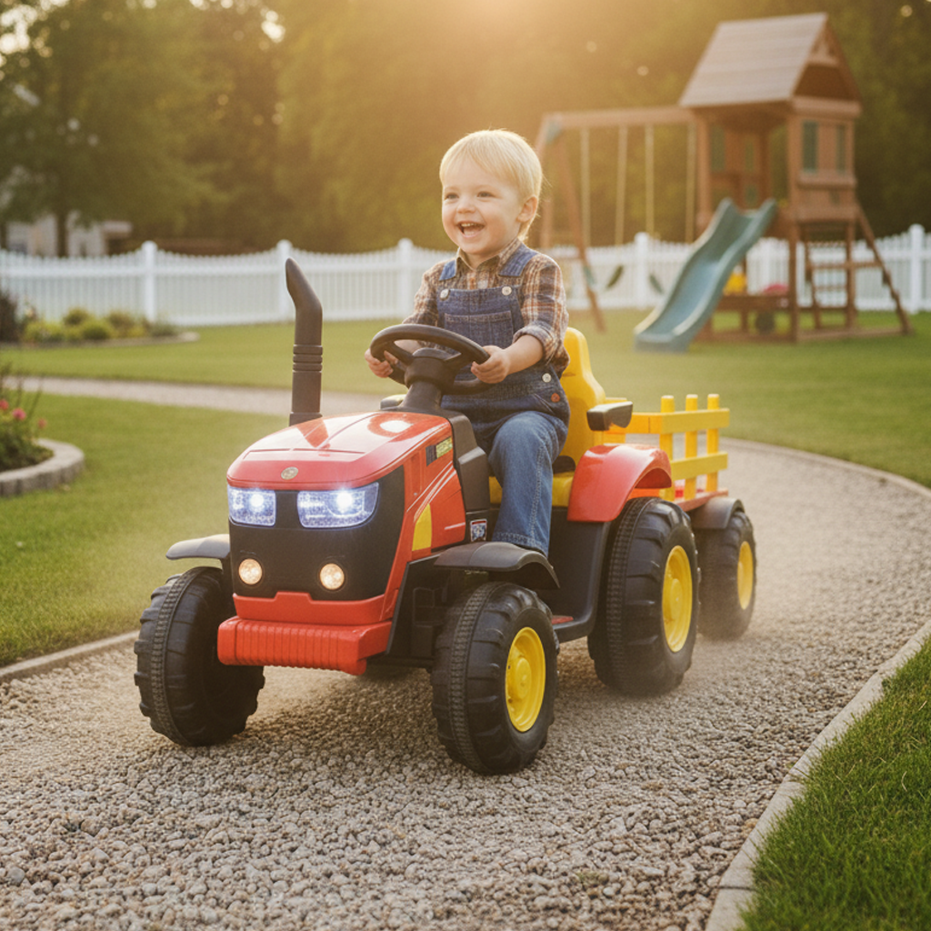 Xmas Club - Kids Ride On Electric Tractor and Trailer in Red