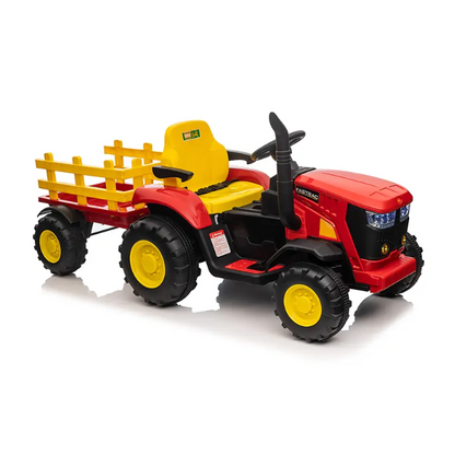 Kids Ride On Electric Tractor and Trailer in Red | 12V