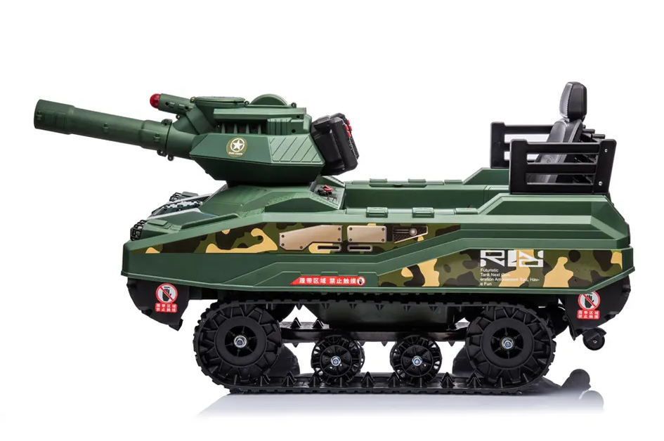 24V Kids Electric Army Tank Ride-on with Ball Shooter & Remote Control ...