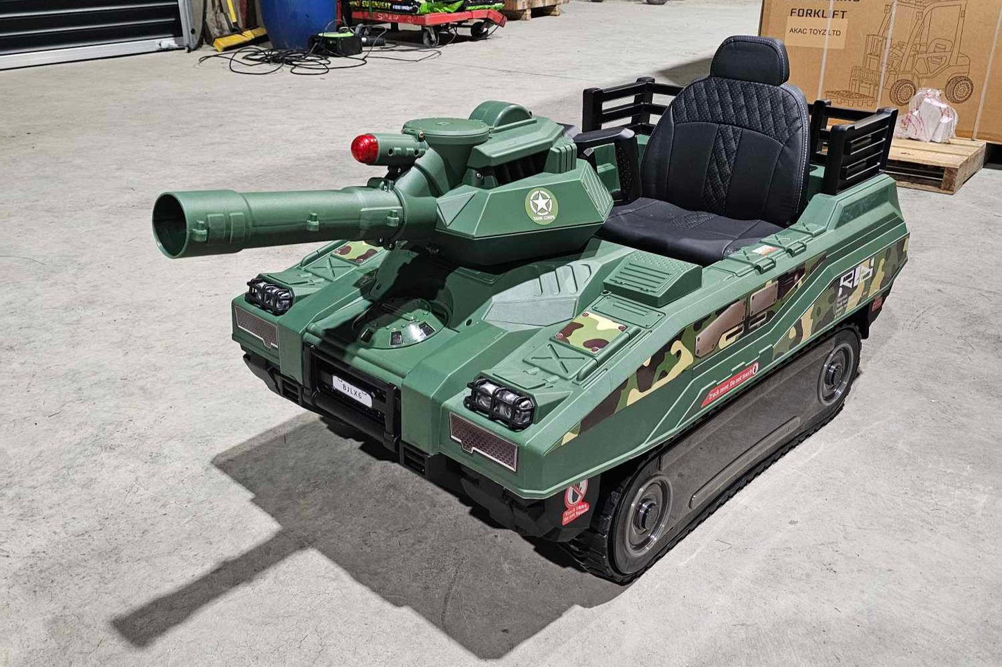 24V Kids Electric Army Tank Ride-on with Ball Shooter - In Stock