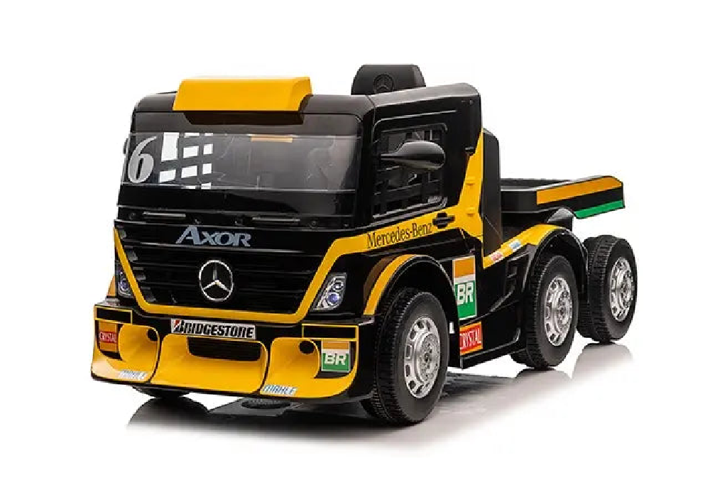 Licensed Mercedes Benz Race Lorry with Trailer in Yellow - In Stock